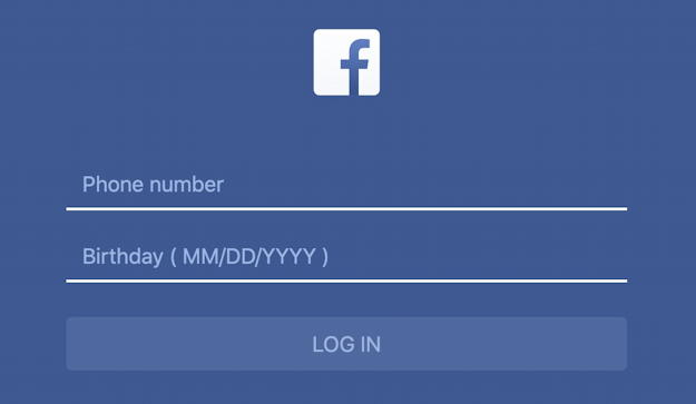 facebook scam phsihing fake bogus login screen 2 - phone number - birth date