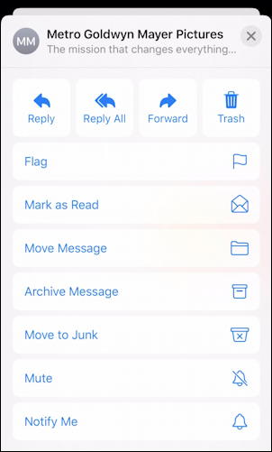 ios13 iphone - apple mail - message options