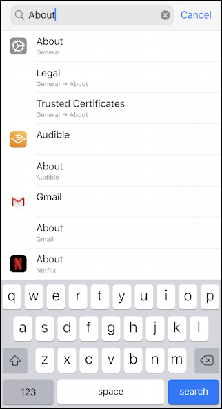 iphone ios13 settings search - about