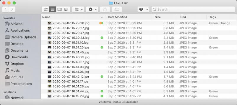 macos x - finder tags - finder list view with tags