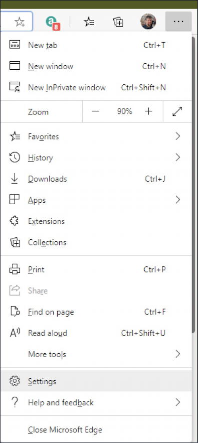 microsoft edge - settings