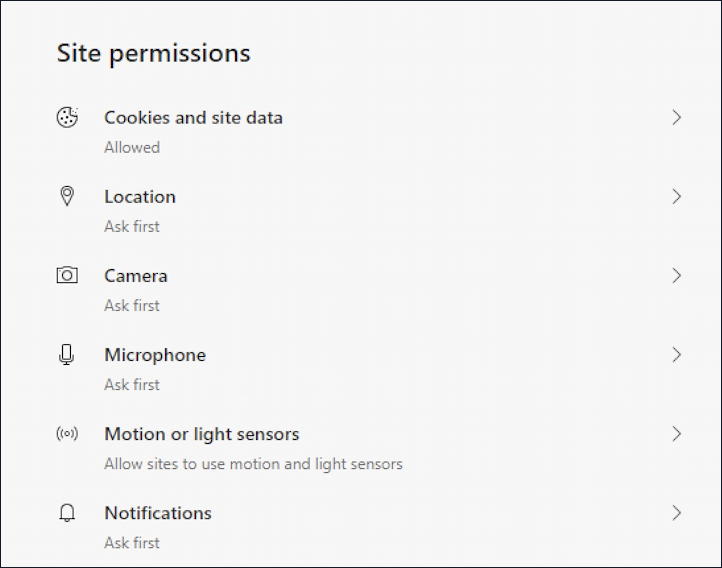 microsoft edge - notifications - site permissions