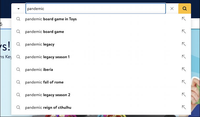 walmart search suggestions - pandemic