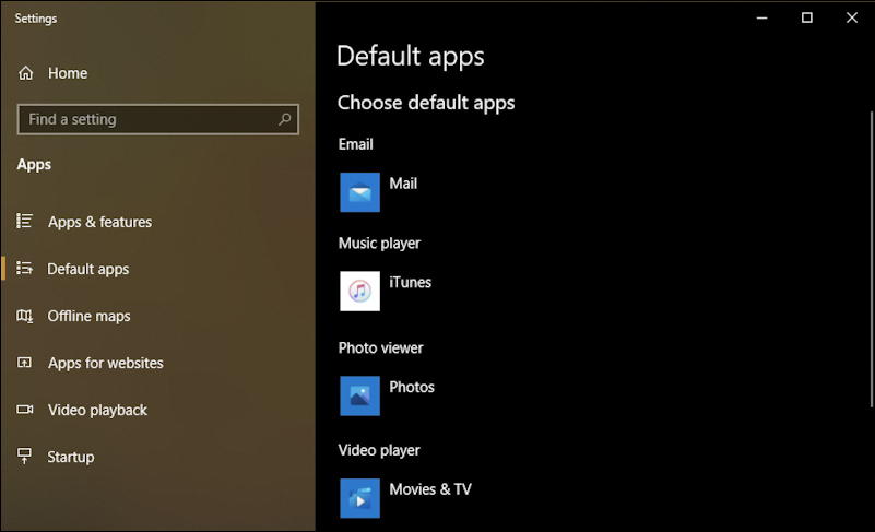 win10 default apps