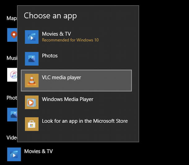 win10 change default video movie avi mp4 player program app