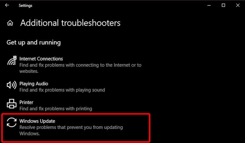 win10 windows - checking for updates - troubleshooters additional - system updates troubleshooter