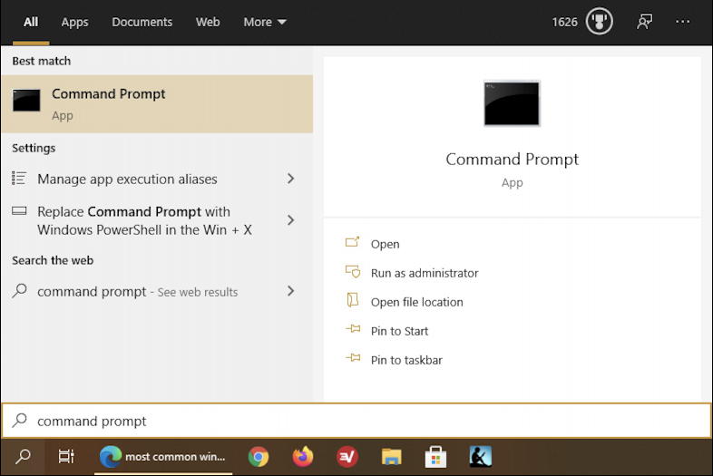 win10 - task bar search - command line