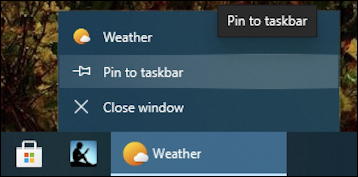 pin weather app microsoft taskbar win10