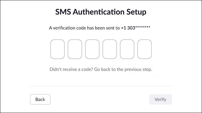 zoom 2fa - enter sms authentication verification code