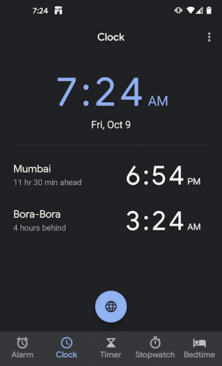 android 10 clock app - mumbai bora-bora added