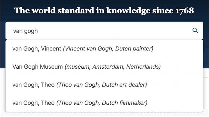 britannica.com - search suggestions for van gogh