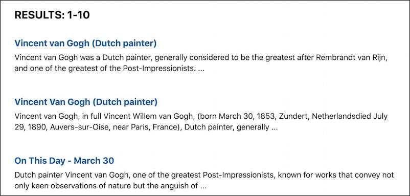 britannica.com - search results for 'van gogh'