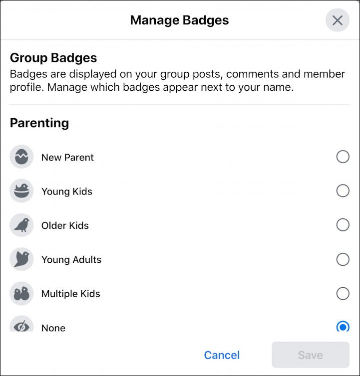 list of facebook group badges parenting