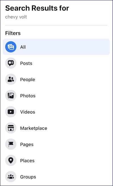 facebook search results filters