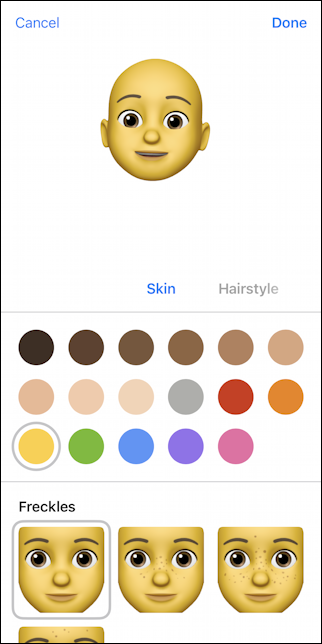 iphone create memoji - base facial structure skin tone