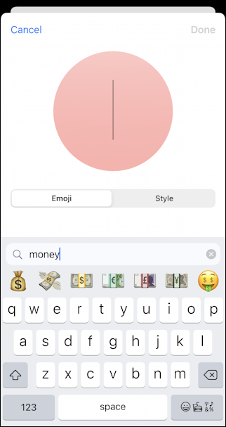 iphone ios - assign name picture - 'money' search emoji
