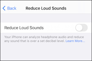 ios14 iphone settings - reduce loud sounds - defaults