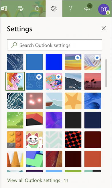 outlook.com change theme appearance setting menu - view all