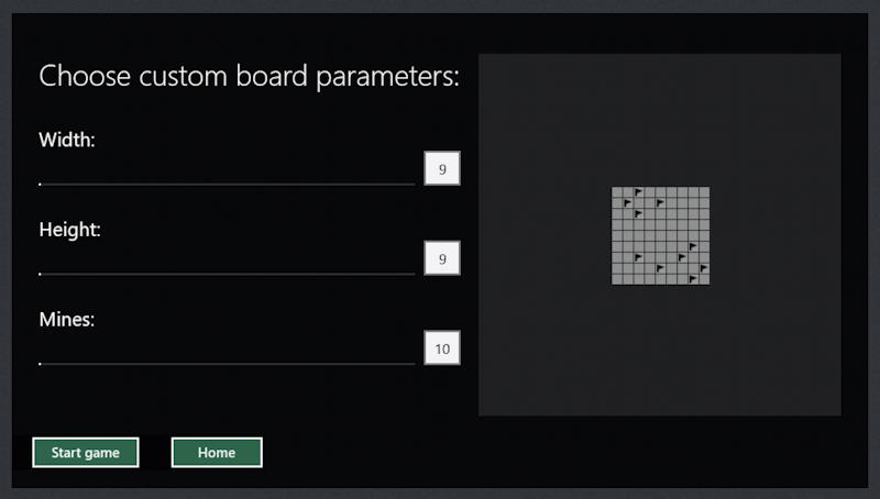 microsoft minesweeper win10 - custom grid setup configuration bombs mines