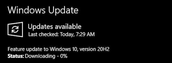 downloading windows 20h2 october 2020 update