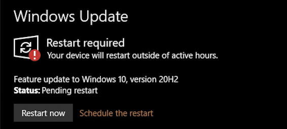 windows 10 update - restart required