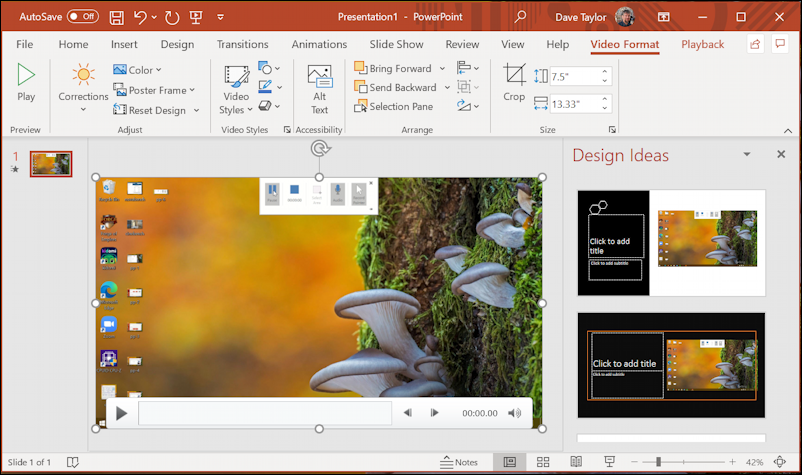 win10 screen recording powerpoint - new recording on slide