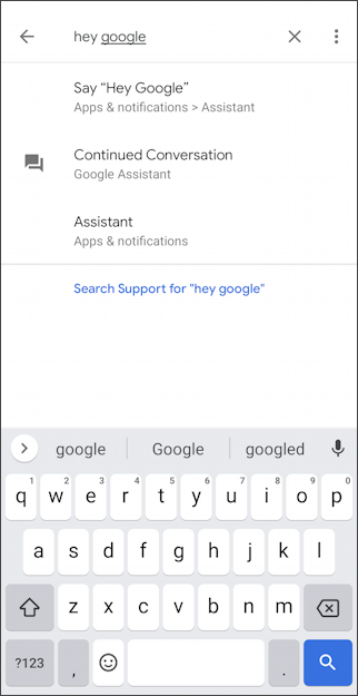 android settings - search hey google