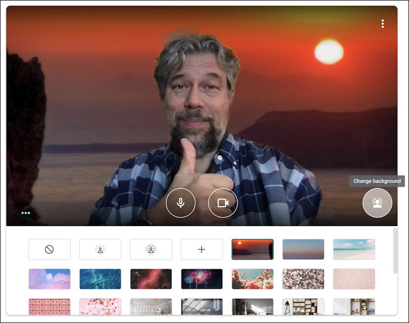 google meet - instant meeting - virtual backgrounds - user loaded image sunset