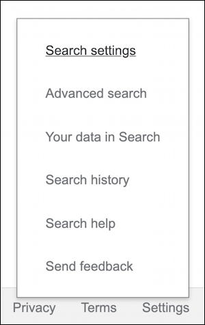 google home page search settings menu