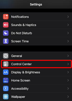 ios14 iphone settings - control center