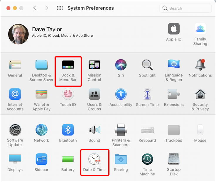 macos 11 big sur - system preferences date time highlighted