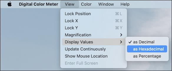 macos 11 big sur - digital color meter utility - view menu