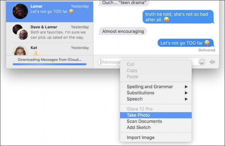 mac messages - continuity pop up menu