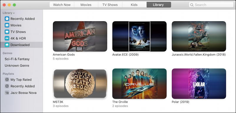 mac macos tv app - library view