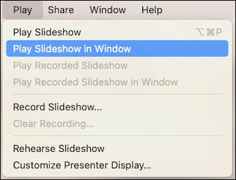 mac keynote slideshow presentation in window not fullscreen