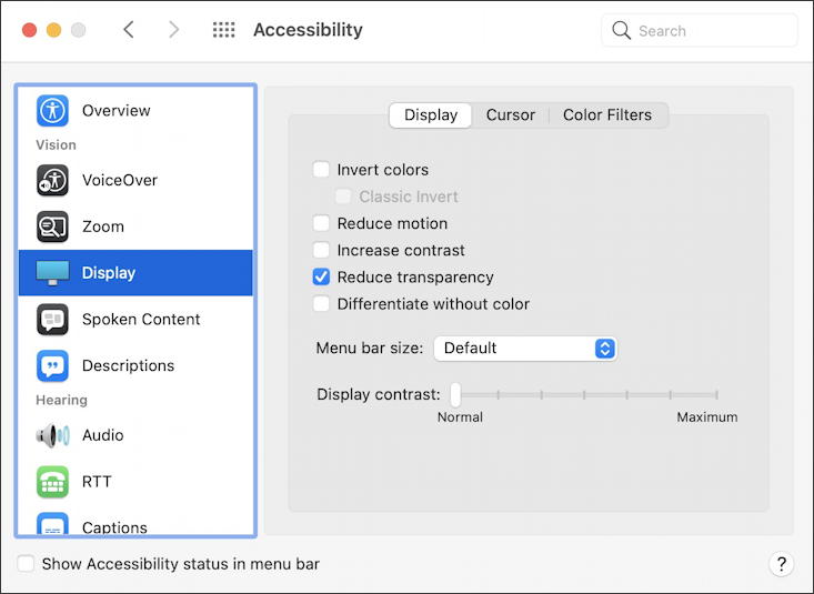macos 11 big sur - accessibility - display 