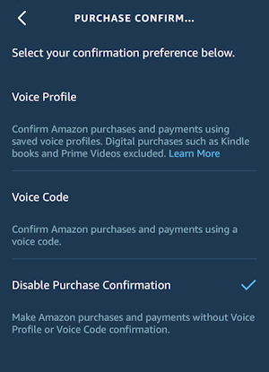 alexa app - settings - voice purchasing - confirmation