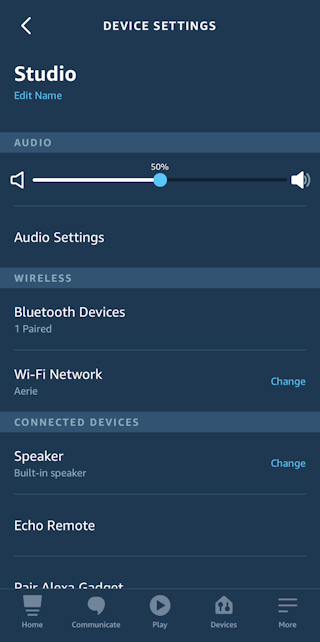 amazon alexa app - iphone ios - device details settings preferences