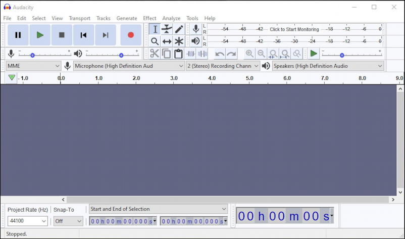 audacity windows pc - new blank window