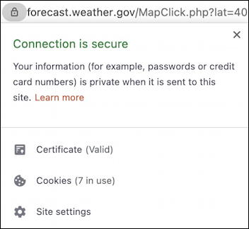 brave web browser address tool bar - connection secure certificate status