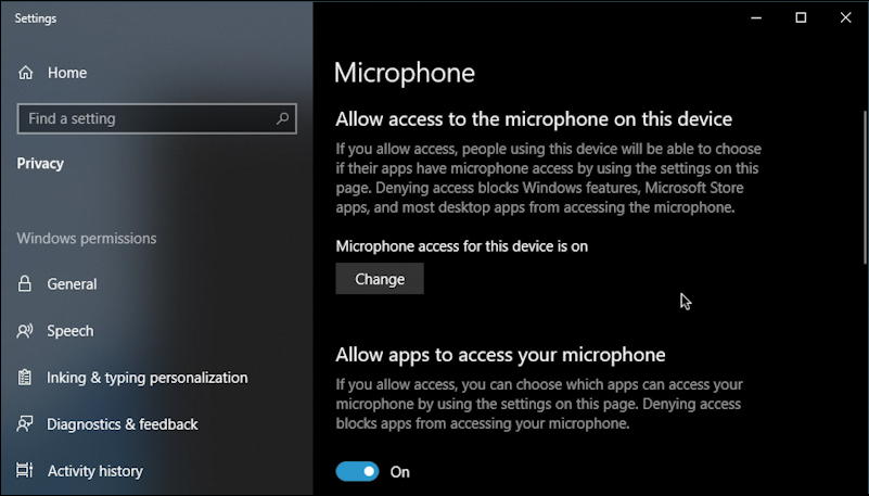 win10 microphone settings preferences control panel