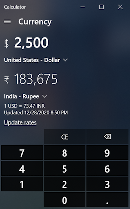 win10 pc calculator app program - currency converter