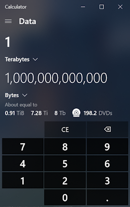 win10 pc calculator app program - data size calculation terabyte