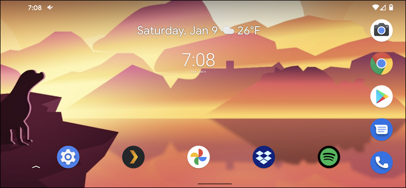 android 10 home screen rotated horizontal landscape