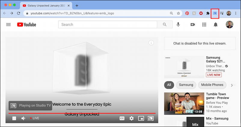 google chrome - casting video youtube content