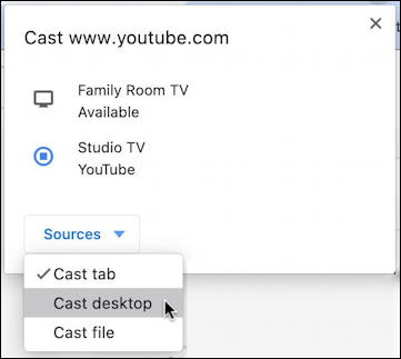 google chrome sources option cast chromecast menu