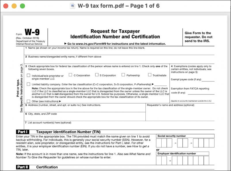 irs w9 file tax form pdf