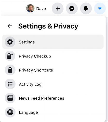 facebook fb export personal contacts list - settings menu