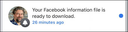 your facebook information data export ready to download notification