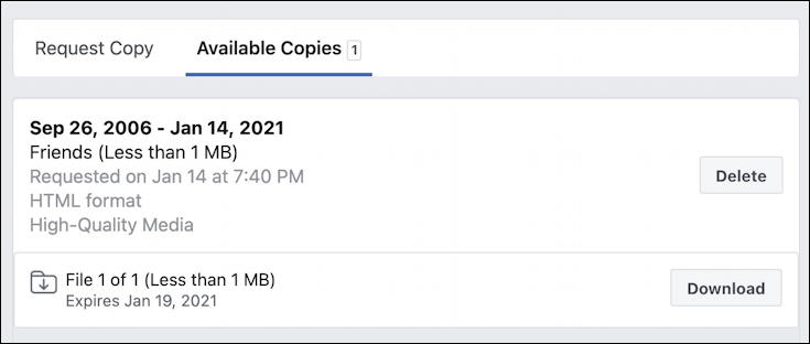 facebook fb export personal contacts list - download ready